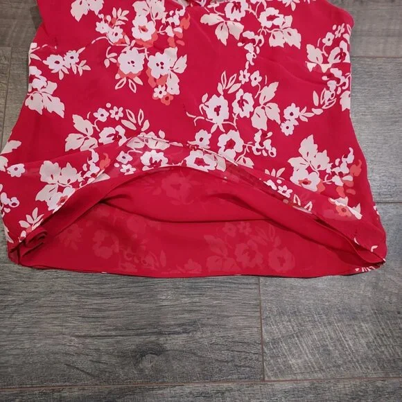 Ann Taylor Loft Silk Ruffle Sleeveless Blouse Red White Pink Beach Summercore - Picture 9 of 11